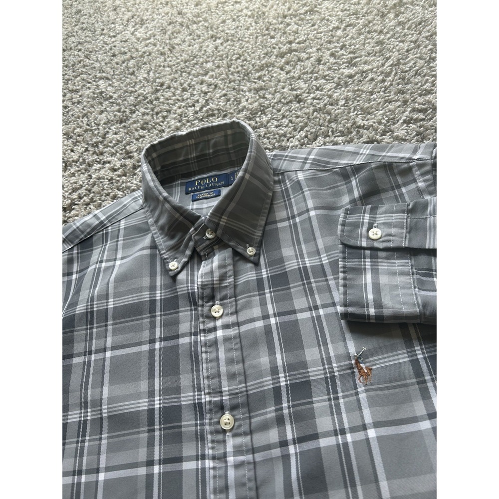 Polo Ralph Lauren Men's L Classic Fit Performance Gray Plaid Long Slv Button D